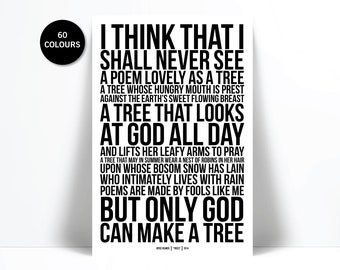 Trees by Joyce Kilmer Poetry Art Print - I Think That I Shall Never See - Nature Lover Gift Poster - Inspirational Motivational - Literary