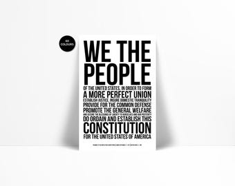 Preamble to the US Constitution Art Print - Political American History - We The People Historical Document - United States Founding Fathers