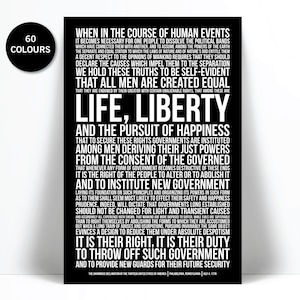 Declaration of Independence Art Print - American History Poster - Independence Day - Life Liberty Pursuit Happiness - Classroom Teacher Gift