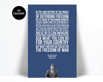 John Fitzgerald Kennedy Inauguration Speech Art Print - JFK Presidential Quote - Quotation Poster - Motivation Print - History Teacher Gift