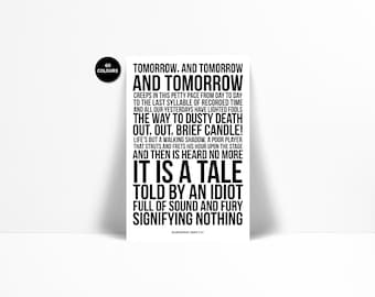 William Shakespeare Quote Art Print - Macbeth Poster - Literature Literary Poster - Actor Gift - Shakespeare Play Print - Theatre Art Decor