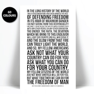 John Fitzgerald Kennedy Inauguration Speech Art Print - JFK Presidential Speech - Quote Typography Poster - Motivational Print - Classroom