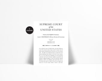 Lámina artística de Gideon v. Wainwright - Cita del caso de la Corte Suprema de Estados Unidos - Póster de justicia - Regalo para abogado, juez y estudiante de derecho - Aula