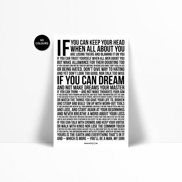 Lámina artística «Si» de Rudyard Kipling - Póster con cita poética - Cita inspiradora - Regalo de graduación motivacional - Impresión tipográfica - Dormitorio