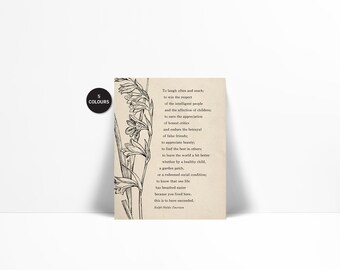 Ralph Waldo Emerson Quote Art Print - To Laugh Often - Graduation Gift - Literary Quote - Success Motivational Inspirational Poster - Floral