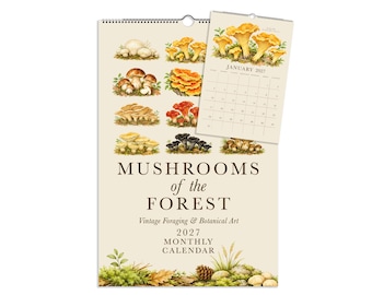 2027 Mushroom Wall Calendar, Mushroom Foraging Calendar, Wild Mushrooms Decor, Vintage Mushroom Art, Forager Gift, Fungi Lover Gift