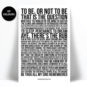 William Shakespeare Quote Art Print - Hamlet's Soliloquy - To Be or Not to Be - Drama Theatre Plays Poster - Literary Literature Decor Print