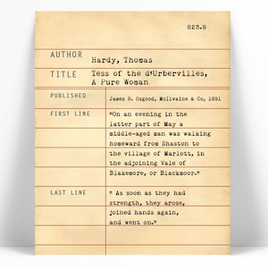 Tess of the d&#39;Urbervilles by Thomas Hardy - Library Card Art Print - British Book Lovers Poster - Librarian Gift - Literature - Literary Art