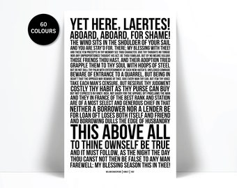 William Shakespeare Quote Art Print - Polonius' Advice to Laertes - Hamlet Print Poster - To Thine Own Self Be True - Theatre Literary Art