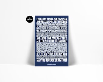 The Hippocratic Oath - Art Print - Hippocrates Medical Quote Poster - Gift for Doctor - Medical Student Gift - Typography - Graduation Gift