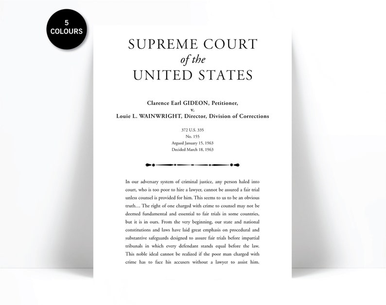 Gideon v. Wainwright Art Print United States Supreme Court Case Quote Justice Legal Poster Lawyer Judge Law Student Gift Classroom image 1