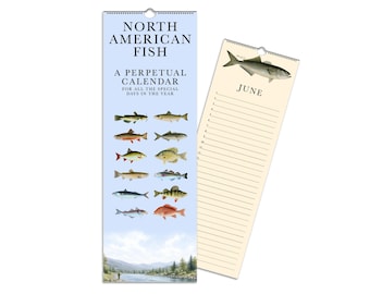 Perpetual Wall Calendar - Vintage North American Fish Illustrations Art  - Fisherman Angler Gift - Marine Biology Biologist - Nature Decor