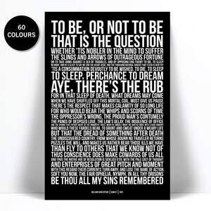William Shakespeare Quote Art Print - Hamlet's Soliloquy - To Be or Not to Be - Drama Theatre Plays Poster - Literary Literature Decor Print