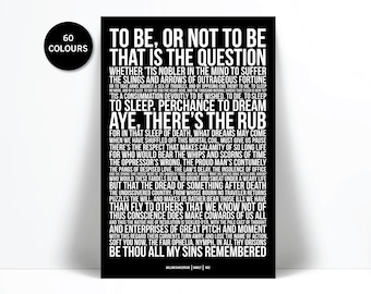 William Shakespeare Quote Art Print - Hamlet's Soliloquy - To Be or Not to Be - Drama Theatre Plays Poster - Literary Literature Decor Print