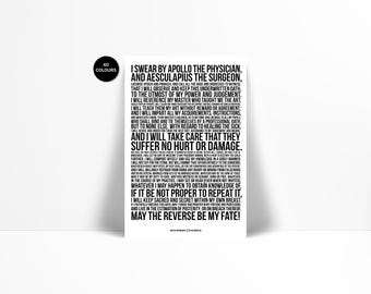 The Hippocratic Oath - Art Print - Hippocrates Medical Quote Poster - Gift for Doctor - Medical Student Gift - Typography - Graduation Gift