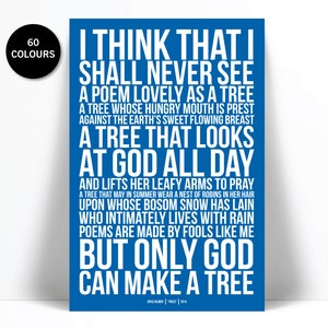 Trees by Joyce Kilmer Poetry Art Print - I Think That I Shall Never See - Nature Lover Gift Poster - Inspirational Motivational - Literary