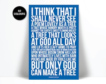 Trees by Joyce Kilmer Poetry Art Print - I Think That I Shall Never See - Nature Lover Gift Poster - Inspirational Motivational - Literary