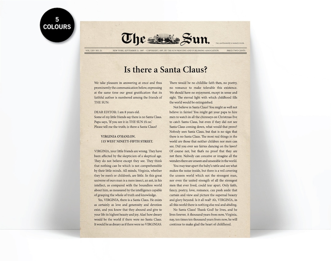 Yes Virginia There is a Santa Clause New York Sun 1897 Newspaper