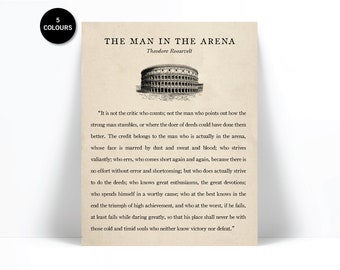 Theodore Roosevelt - Man in the Arena Speech - Typographic Print - American History - Teddy Roosevelt - Inspirational Motivational Quote Art