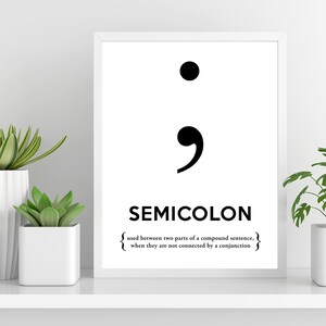 Semicolon Art Print - Punctuation Poster - Grammar Art Print - English ...