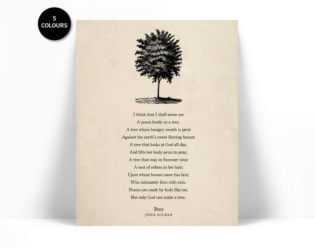 Trees by Joyce Kilmer Poetry Art Print I Think That I Shall Never See