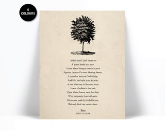 Trees by Joyce Kilmer Poetry Art Print - I Think That I Shall Never See - Nature Lover Gift Poster - Inspirational Motivational - Literary