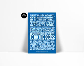 Theodore Roosevelt - Man in the Arena Speech - Typographic Print - American History - Teddy Roosevelt - Inspirational Motivational Quote Art