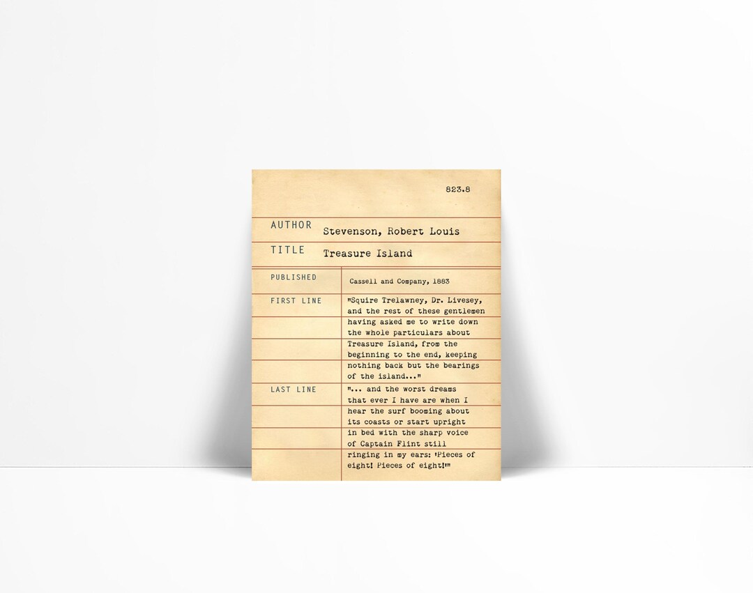 Stevenson Ranch Library Card Example Treasure Island by R.L. Stevenson - Library Card Art Print - Book Lover ...
