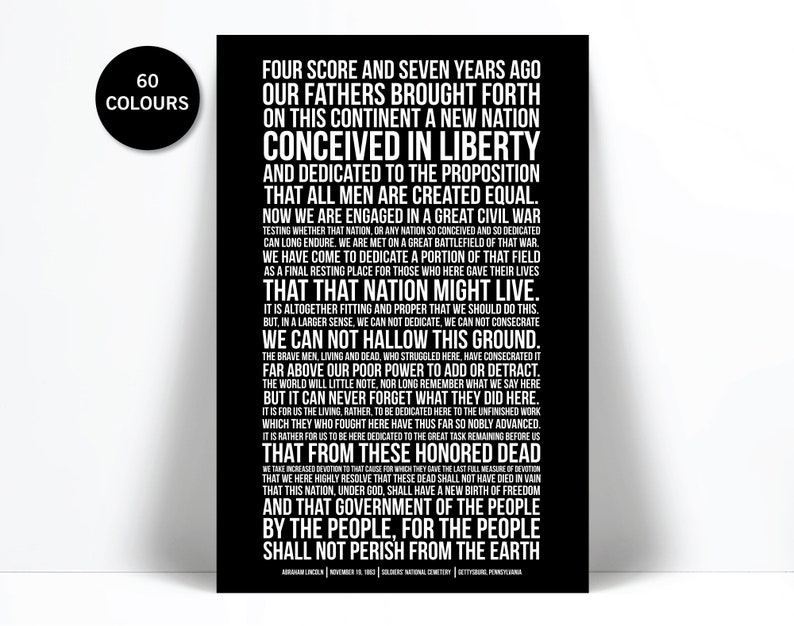 Abraham Lincoln Gettysburg Address Quote Art Print Presidential Speech Poster Historical Civil War Wall Art American History President image 1