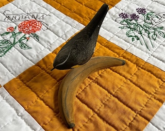 VINTAGE Hand Carved + Painted Wooden Folk Banana Bird Sculpture