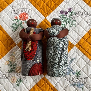 VINTAGE Pair of Handmade African Mother + Baby Cloth Folk Dolls