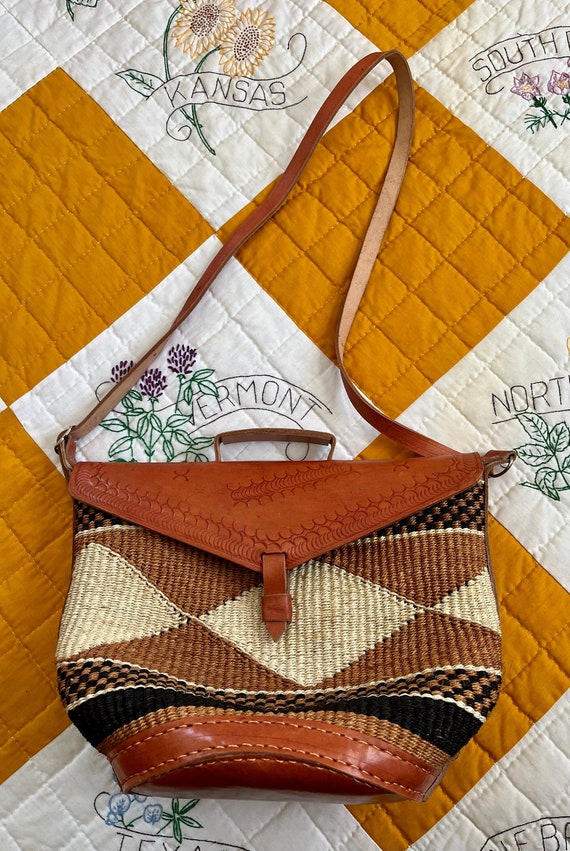 00s Kenyan-Made Woven Sisal + Leather Bag