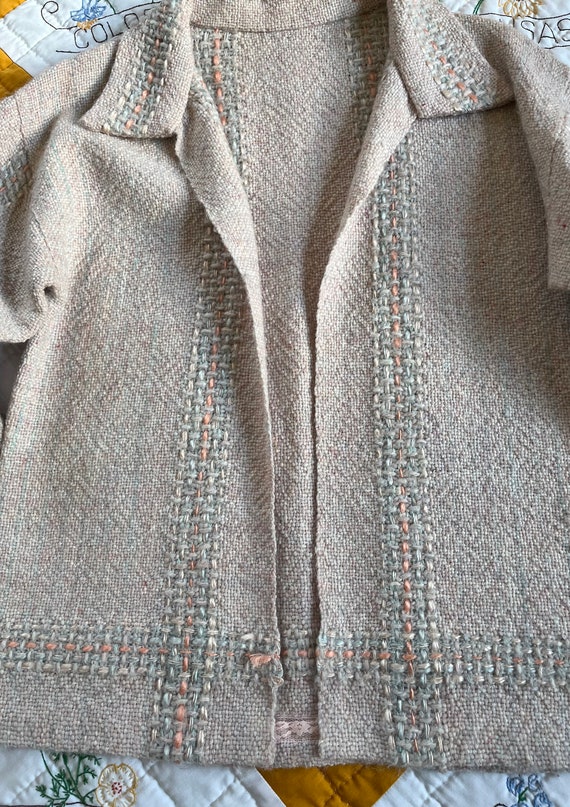 50s/60s Handmade Marled Pastel Woven Soft Wool Sw… - image 3