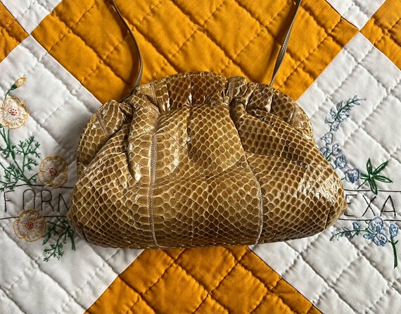 70s/80s Tan Snakeskin + Leather Hinge Purse - image 2