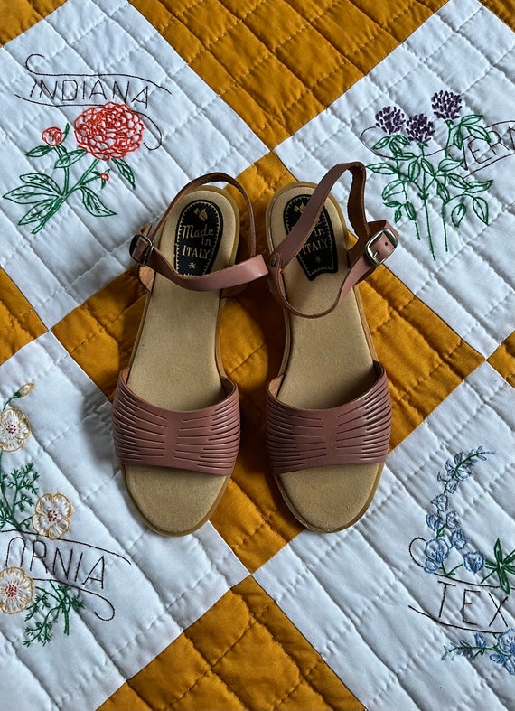 70s MADE IN ITALY Dusty Rose Leather Sandals, 8