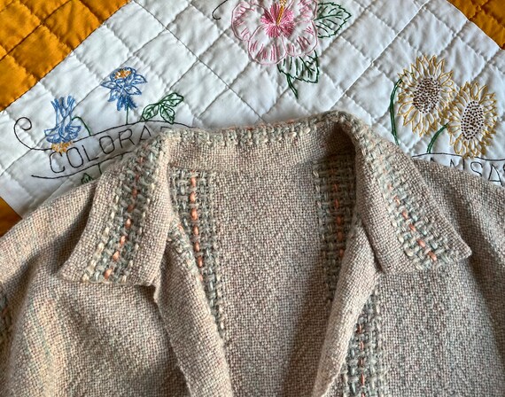 50s/60s Handmade Marled Pastel Woven Soft Wool Sw… - image 2