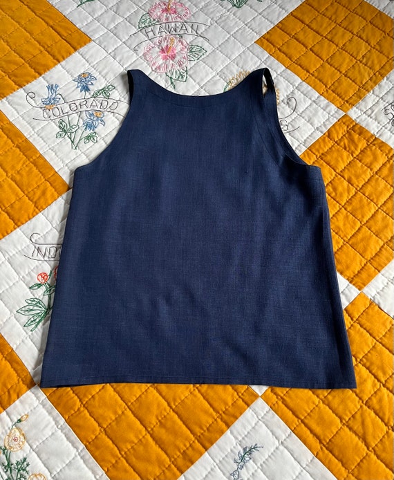 80s/90s Navy Linen Tank Top, Small - image 3