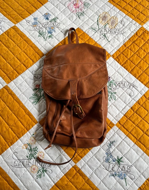 80s Cognac-Brown Leather Backpack/Rucksack