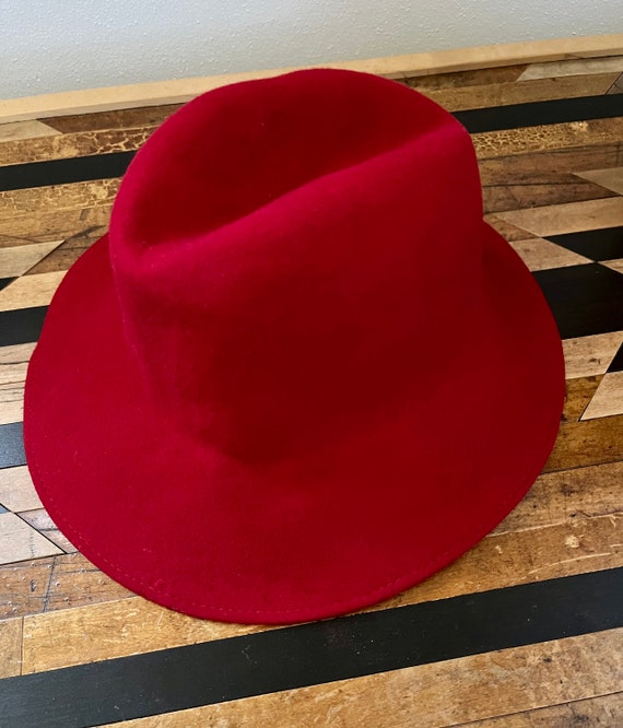 70s Bright Red Wool Felt Fedora Hat - Etsy