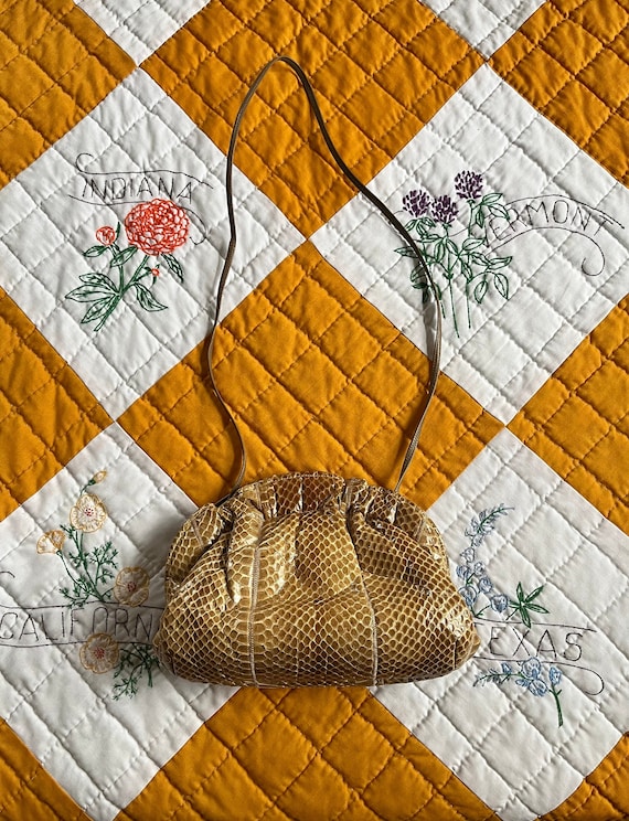 70s/80s Tan Snakeskin + Leather Hinge Purse - image 1