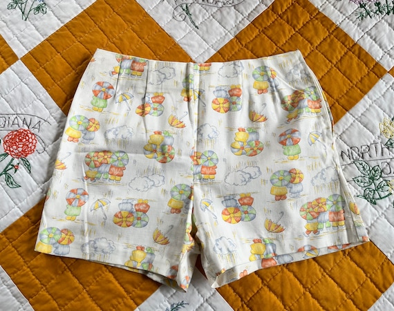 60s/70s Handmade Broadcloth "Rainy Day" Shorts, S… - image 1