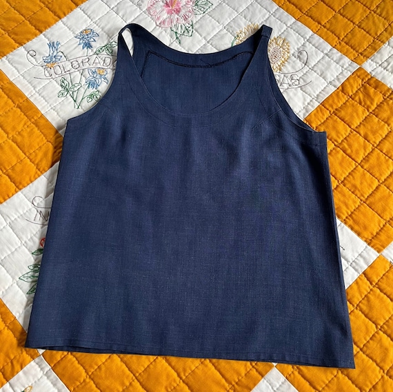 80s/90s Navy Linen Tank Top, Small - image 1