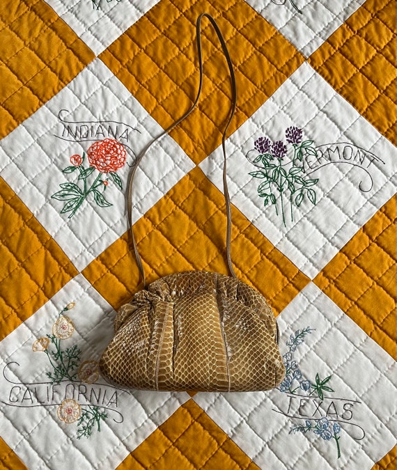 70s/80s Tan Snakeskin + Leather Hinge Purse - image 3