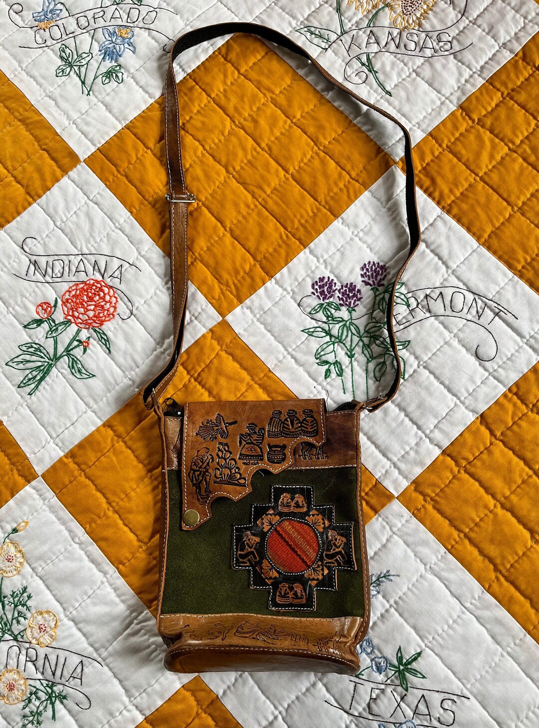 90s Central/south American Leather Suede Crossbody Bag Etsy