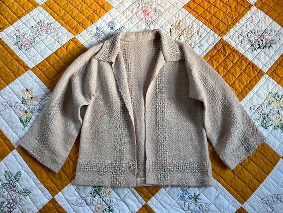 50s/60s Handmade Marled Pastel Woven Soft Wool Sw… - image 1