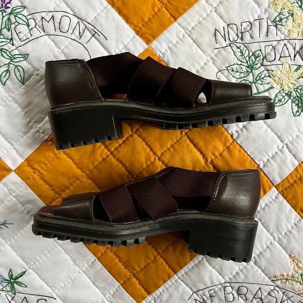 90s - ESPRIT - Chocolate-Brown Chunky Sandals, 8
