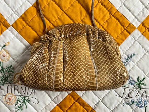 70s/80s Tan Snakeskin + Leather Hinge Purse - image 4