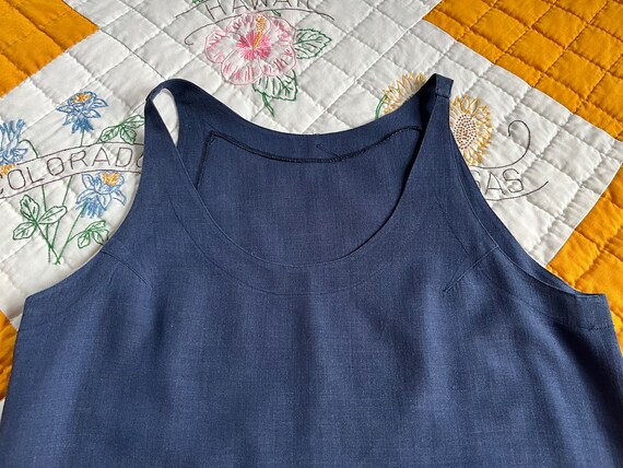 80s/90s Navy Linen Tank Top, Small - image 2