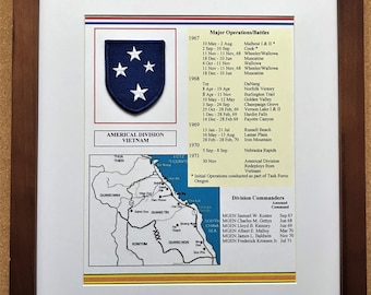 Americal Division in Vietnam Unit Patch and History  11" x 14" with White Matting