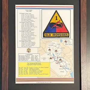 1st Armored Division Patch and History Operation Iraqi Freedom 11" x 14"